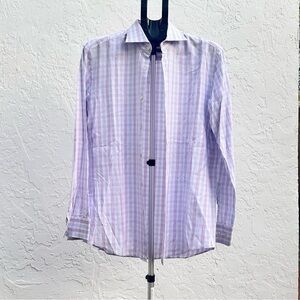Hugo Boss Men's Lavender and Sky Plaid Shirt